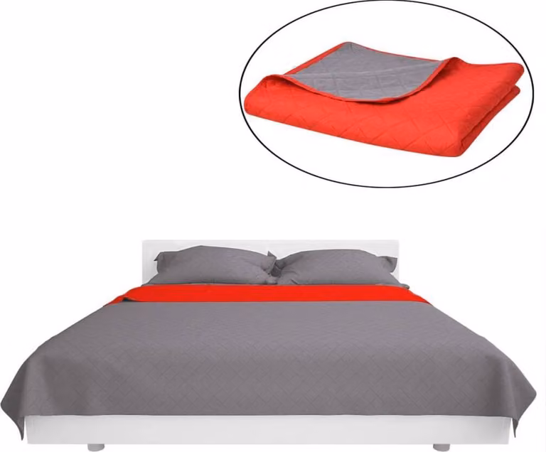 Copriletto Double-Face Trapuntato Rosso e Grigio 230x260 cm