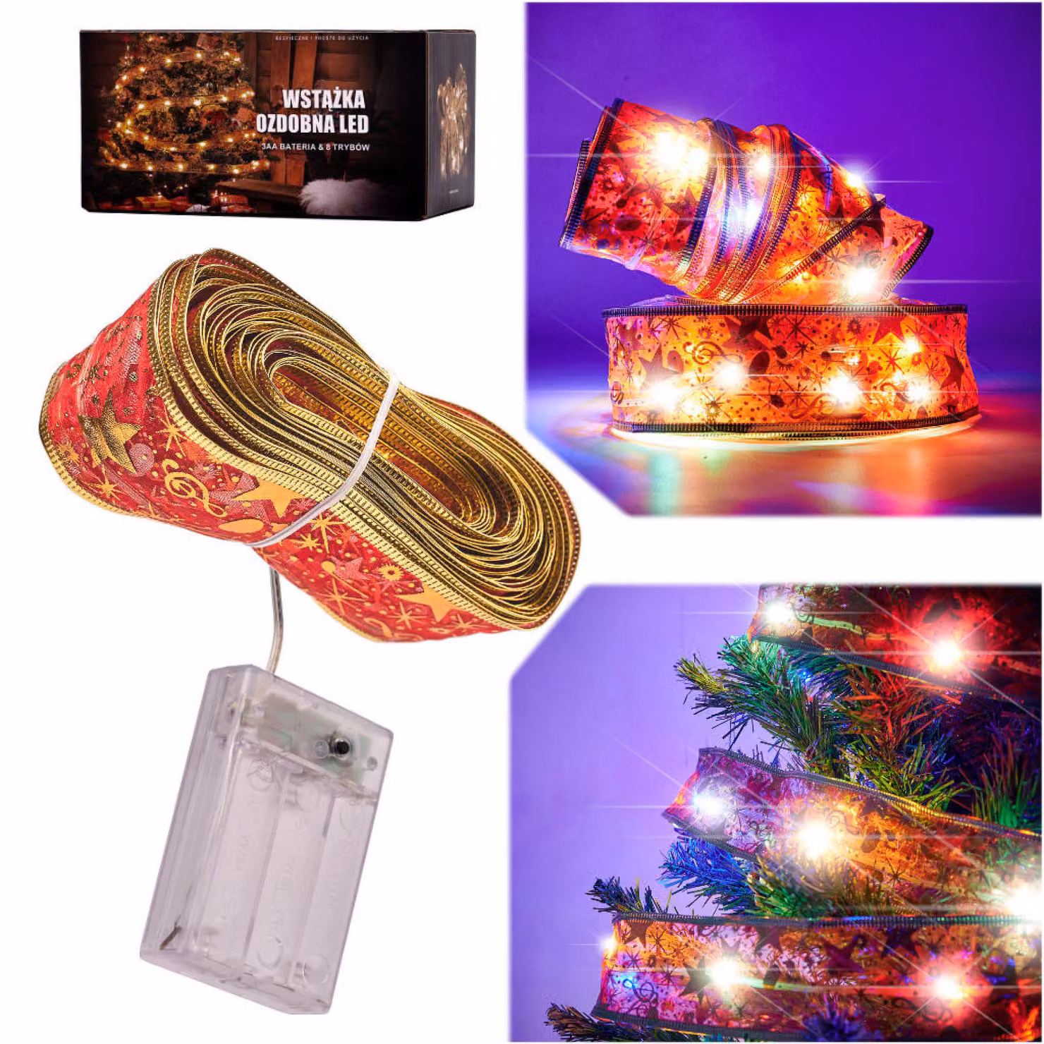 Nastro decorativo Striscia LED 10m 100LED Luci per albero di Natale Decorazione natalizia multicolore con batterie