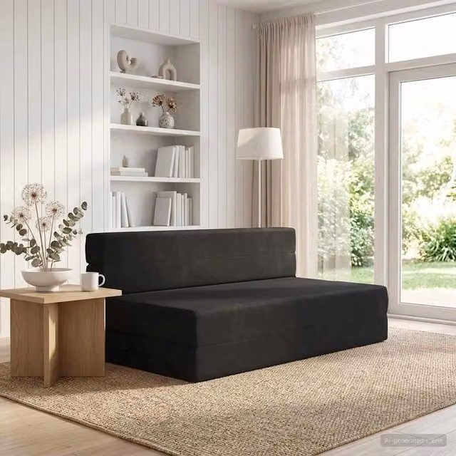 Divano Letto Pieghevole Moderno vidaXL in Tessuto Nero L: 152 cm, P: 86,5 cm, H: 60 cm