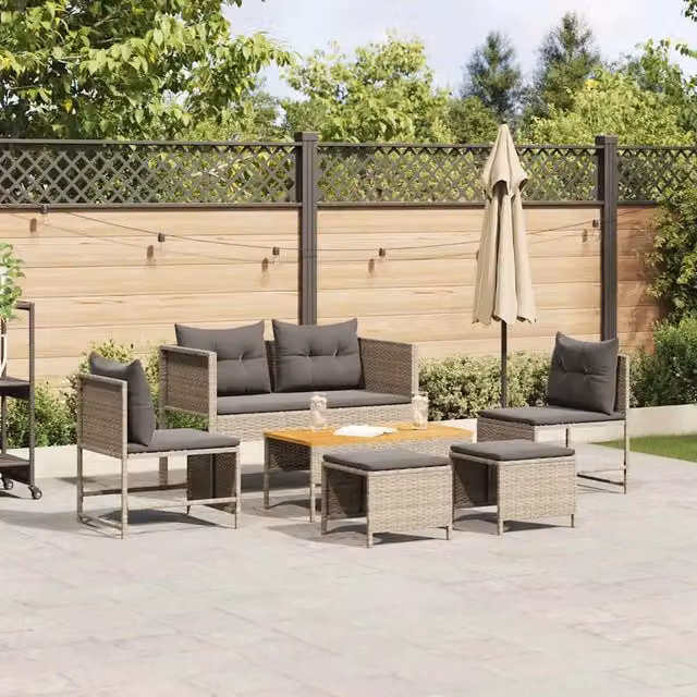 Set Divano da Giardino 6 pz-Sofa da Giardino-Divanetto da esterno Grigio chiaro e grigio scuro