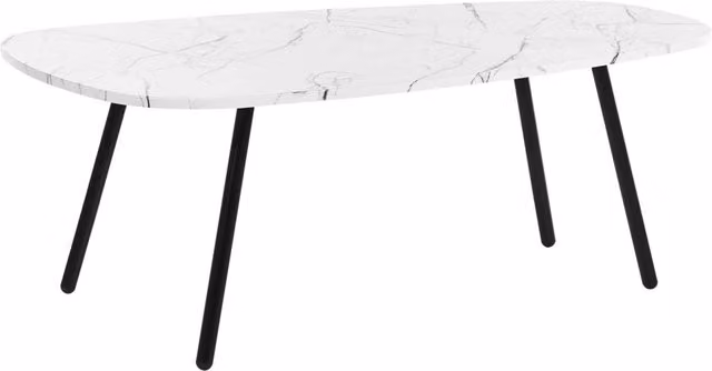 Tavolino moderno Beliani con effetto marmo astratto e finitura lucida, gambe in metallo, bianco e nero, L: 110 cm, P: 60 cm, H: 40 cm