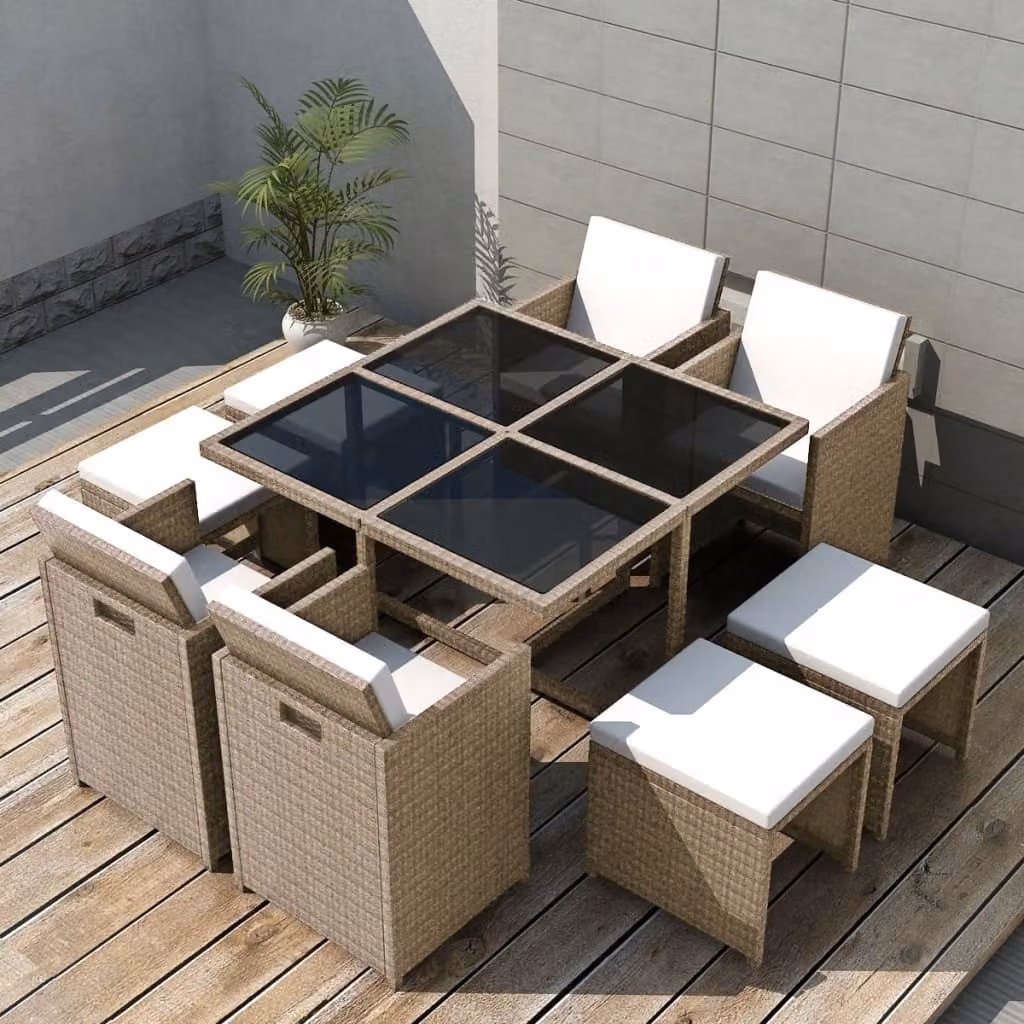 Maison Exclusive - Set da giardino completo di 9 pezzi, con sedie imbottite, in rattan sintetico beige