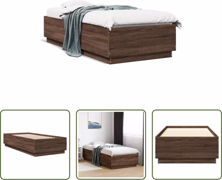 The Living Store Struttura per letto in rovere marrone 100x200 cm materiale a base di legno