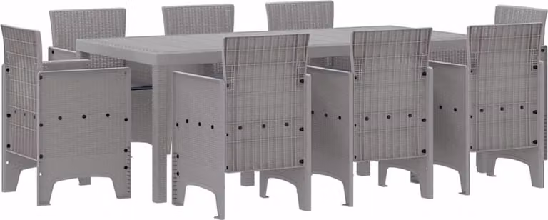 Set da Pranzo per Giardino 9 pcs Grigio Chiaro Polipropilene