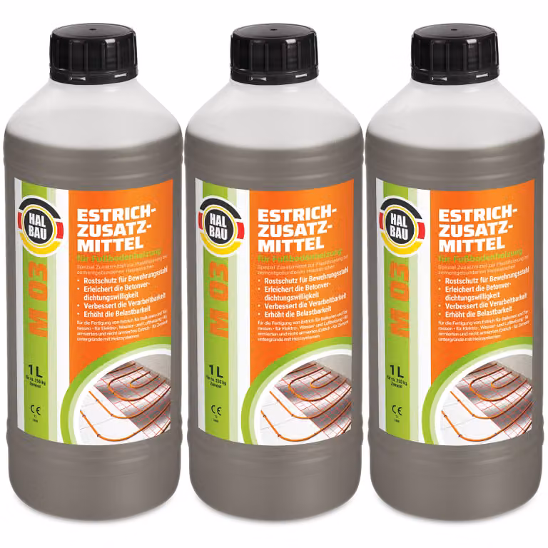 Plastificante per impianti di riscaldamento Additivo per massetti 3L Per riscaldamento a pavimento Massetto in calcestruzzo HALBAU M03