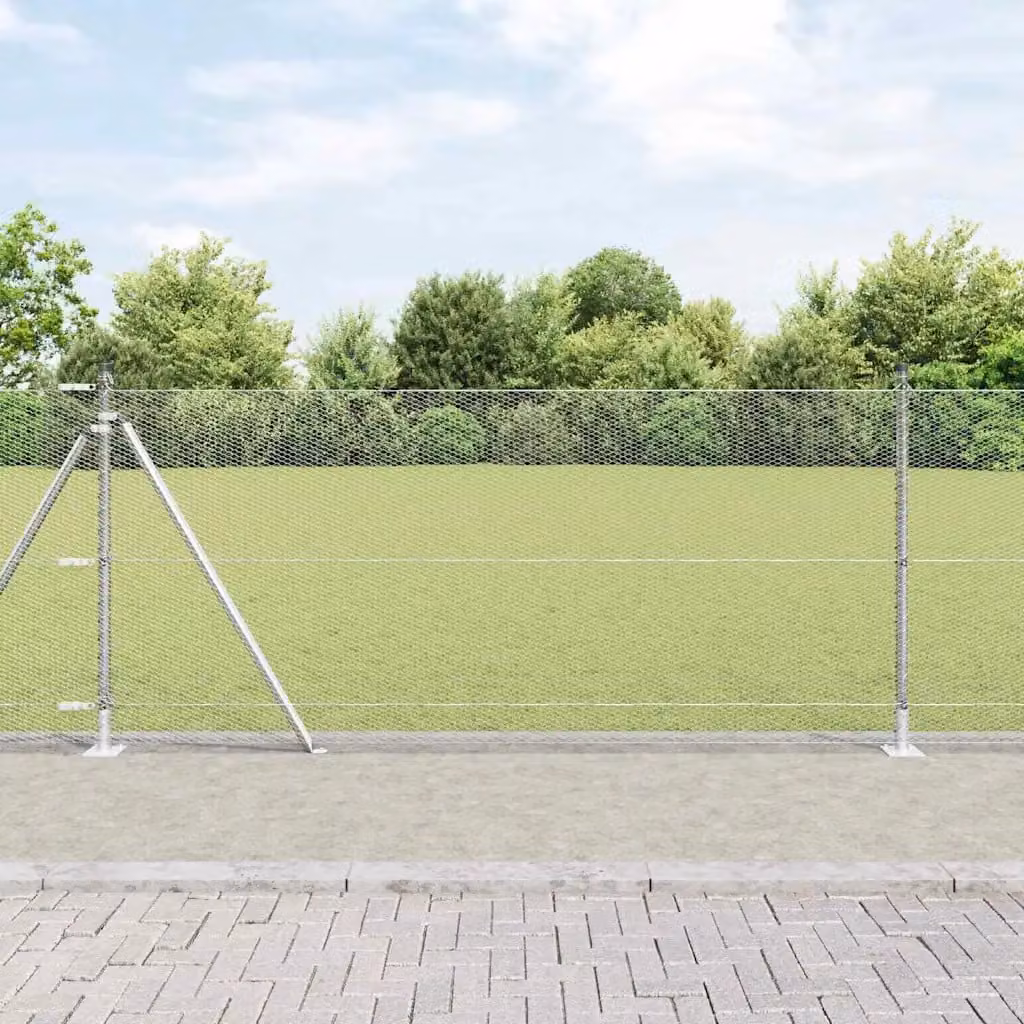 Recinzione esagonale vidaXL in acciaio zincato con base in cemento, Argento, L: 10 m, H: 0,8 m
