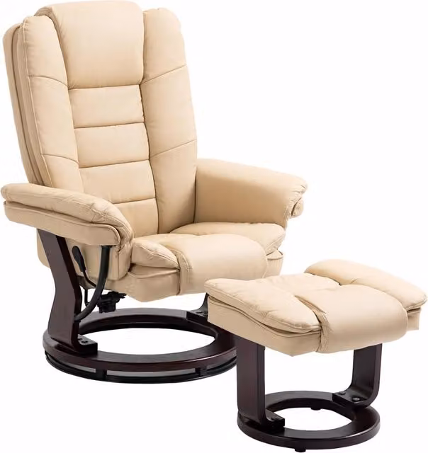 Poltrona Relax Reclinabile Manuale 79x80x102 cm con Poggiapiedi in Similpelle Beige