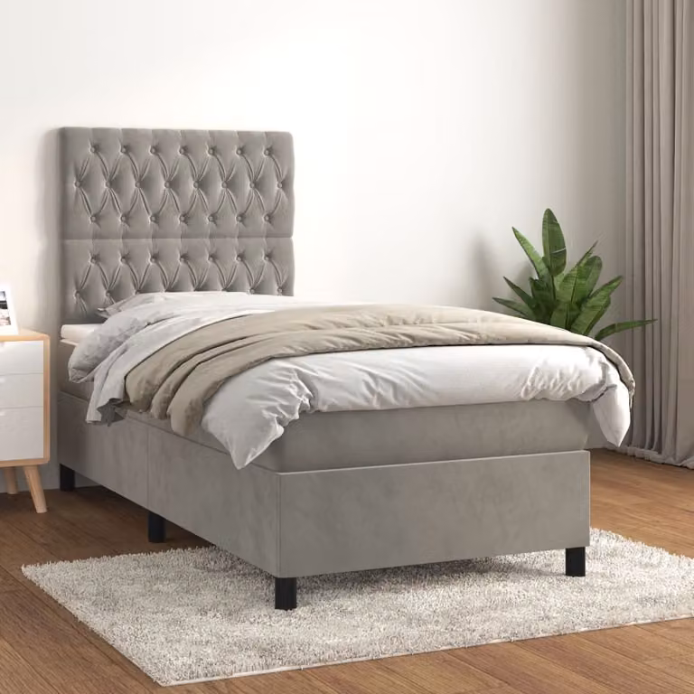 Letto Ibrido vidaXL con Giroletto a Molle e Materasso a Tasche in Velluto Grigio Chiaro L/P/H: 203 x 100 x 128 cm