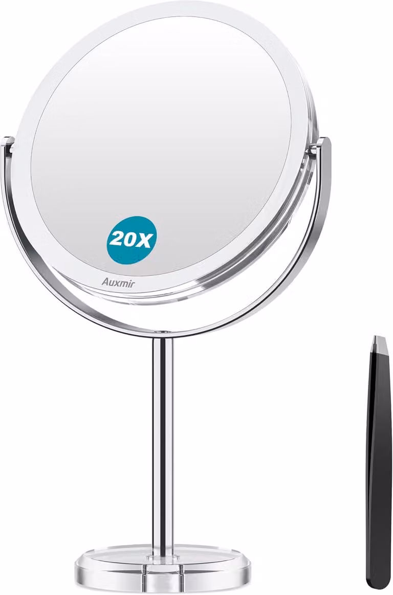 Specchio da trucco con ingrandimento 1X/20X - Alta definizione - Specchio da trucco a doppio lato, con stile elegante, da 16 pollici - Rotazione a 360° per comodino