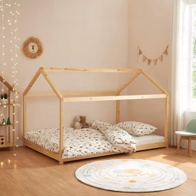 Letto per camerata a forma di casetta en.casa in legno di pino color beige L 140 cm x P 200 cm, H 206 cm – 1