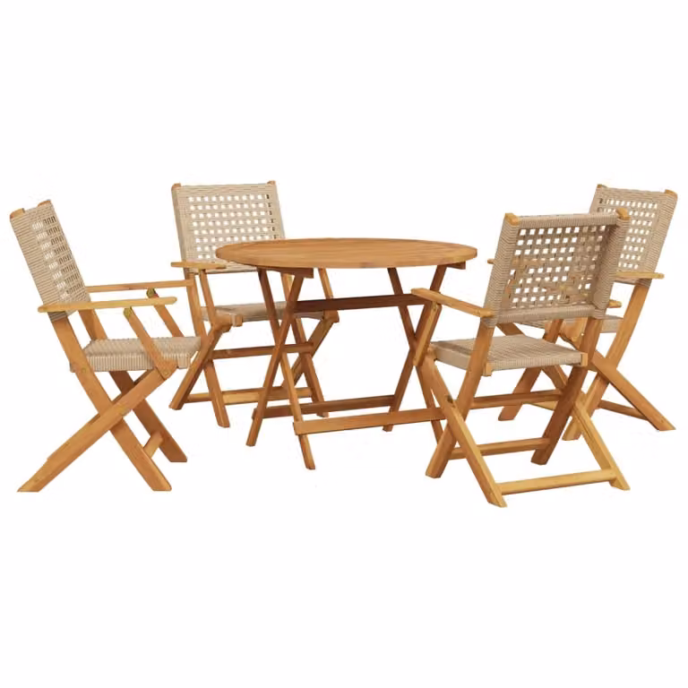 Set Pranzo da Giardino 5 pz Beige Polyrattan e Legno Massello