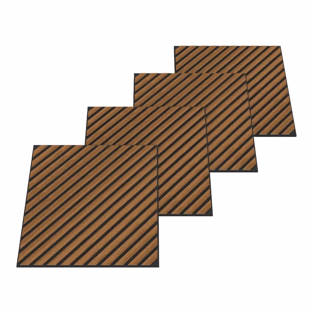 Set di 12 pannelli acustici NEU.HOLZ con doghe diagonali effetto legno teak e feltro marrone, superficie totale 4,32 m² – 2