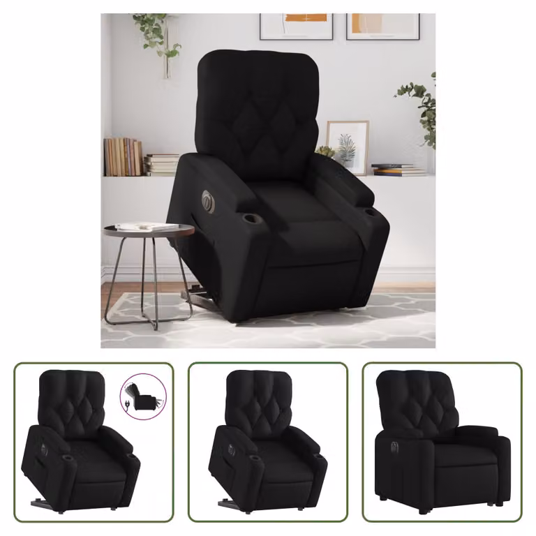 The Living Store Poltrona relax con supporto elettrico in Pelle finta nera