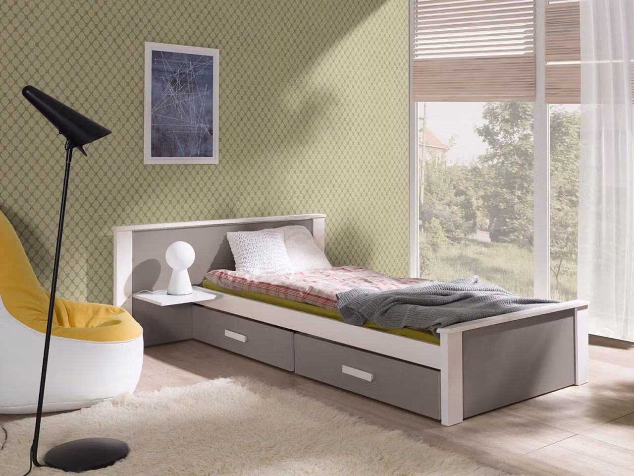 Letto per bambini con spazio di archiviazione 80x180 POLCH PLUS - bianco / rovere tartufo