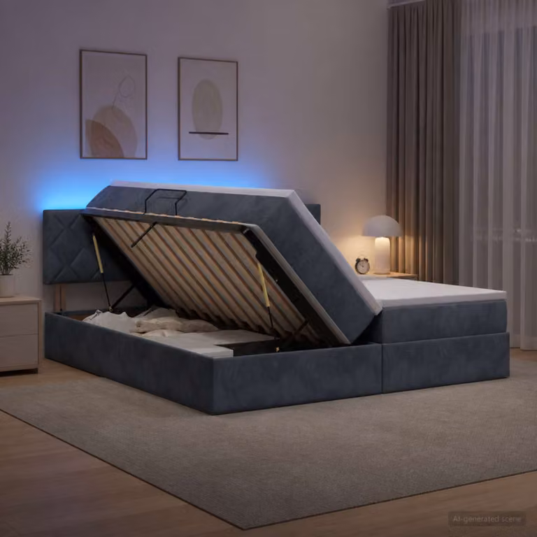 Letto con contenitore e materasso a molle vidaXL, Grigio, L 200 x P 200 x H 204 cm