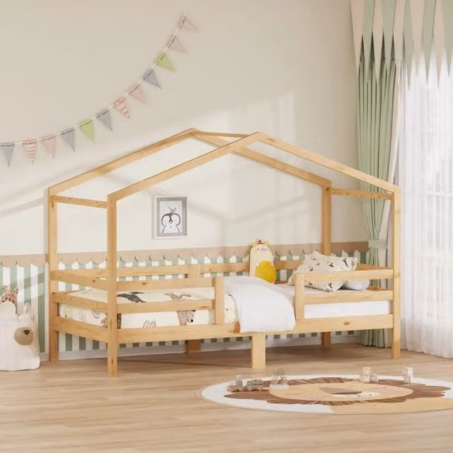 Letto a casa per bambini MINIMAL in pino massello naturale con rete a doghe L/P/H: 200 x 90 cm, senza materasso