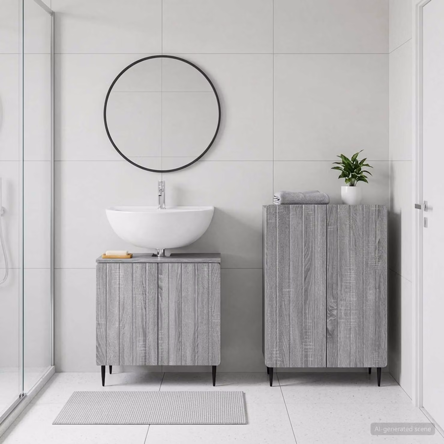 Set di mobili da bagno vidaXL ZWOLLE composto da mobile lavabo e mobile contenitore, colore grigio, finitura opaca