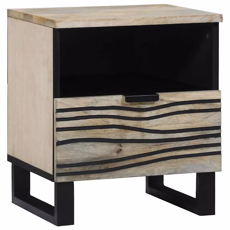 Armadio da notte vidaXL in legno di acacia e mango bianco stile rustico L 40 cm, P 33 cm, H 46 cm