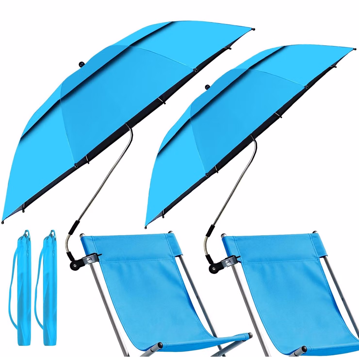 Omgoods - Set di 2 ombrelloni da spiaggia con morsetto, protezione solare 50+ - Protezione solare regolabile