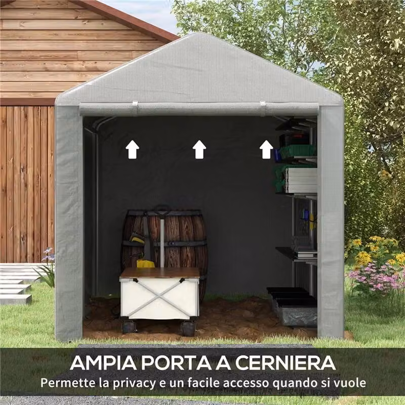 Carport a capanna per attrezzi, bici e moto con copertura anti-UV in acciaio zincato e plastica, L: 200 cm, P: 160 cm, Colore Grigio – 2