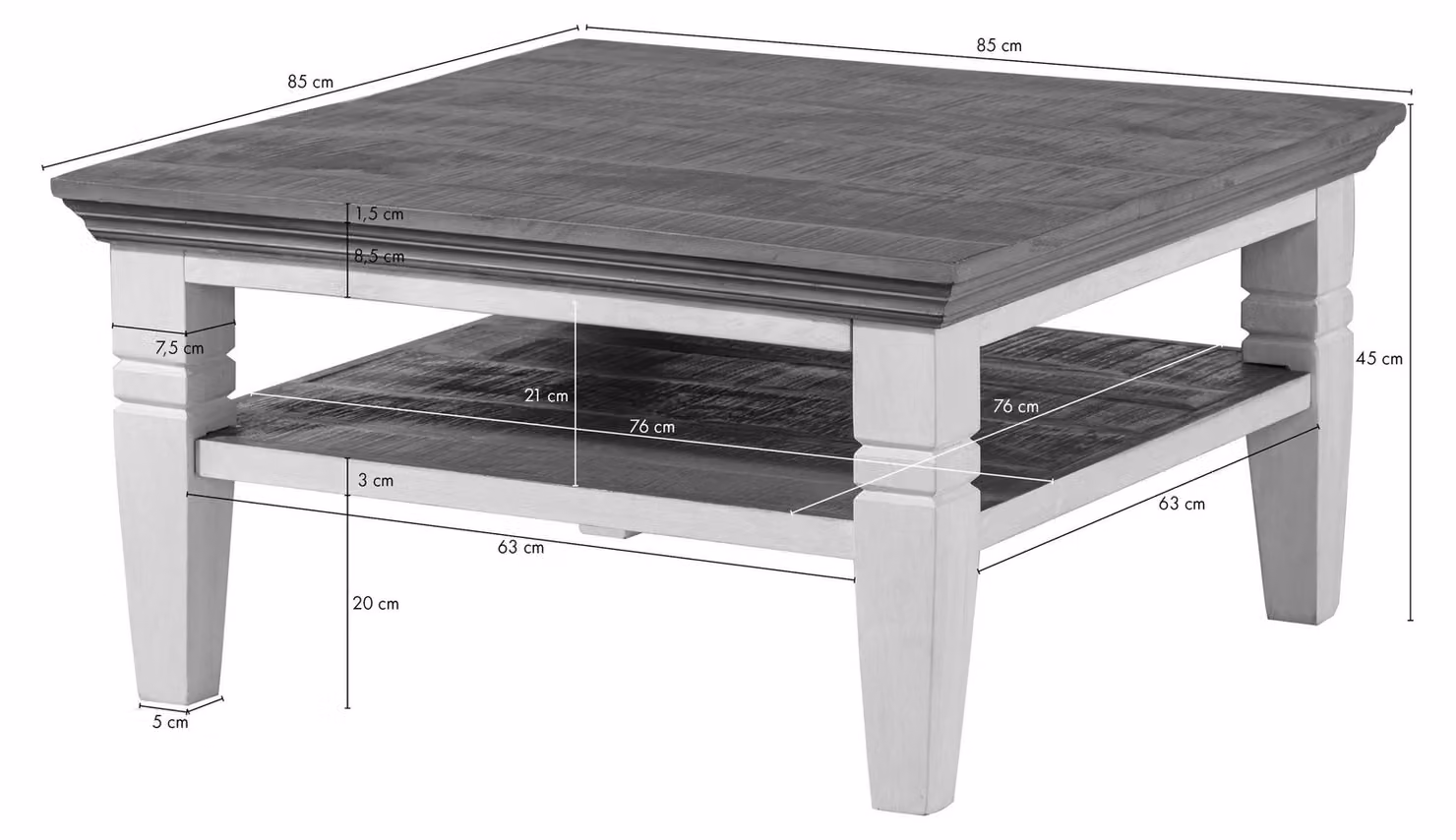MASSIVMOEBEL24 | Tavolino da Salotto TOULOUSE #112 in Legno di Mango Laccato Bianco - 85x85x45