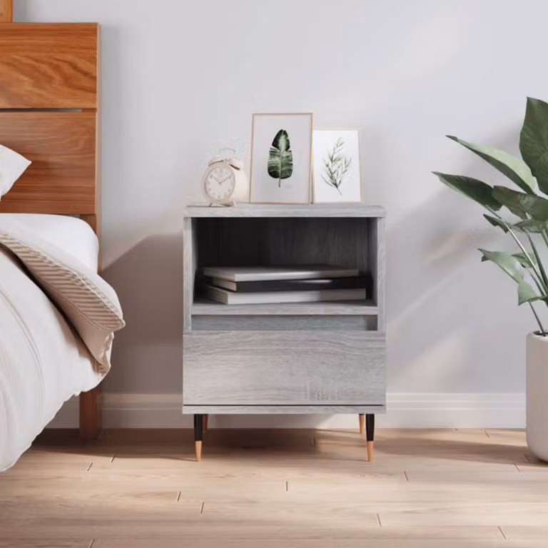 Comodino moderno da parete vidaXL in legno e metallo, Grigio, L 40 cm x P 35 cm x H 50 cm