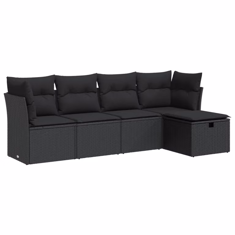 Set Divani da Giardino 5 pz con Cuscini in Polyrattan Nero