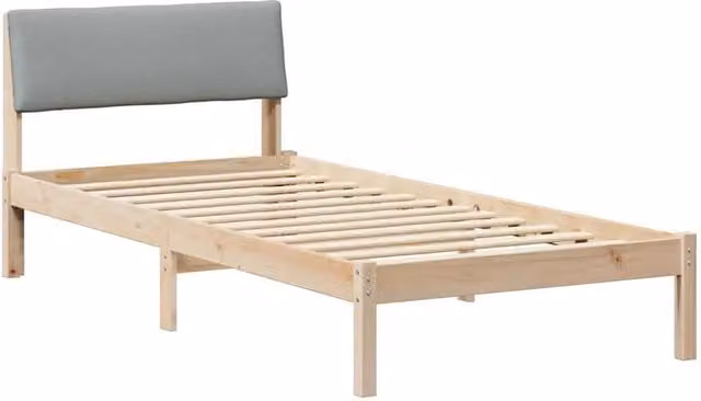Letto singolo moderno in legno di pino con tessuto marrone e grigio, L/P: 90 x 200 cm