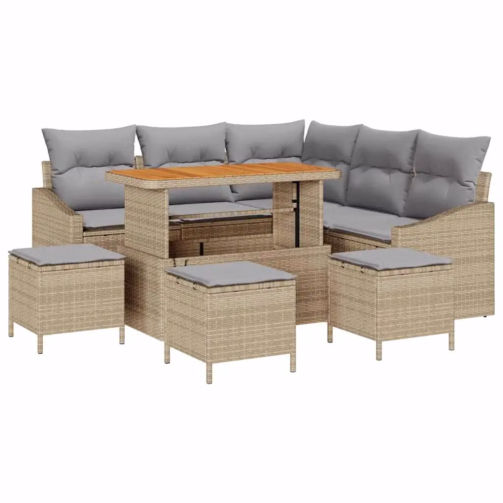 Set Divano da Giardino vidaXL 9 pz in Polyrattan Beige con Cuscini e Tavolino – 2