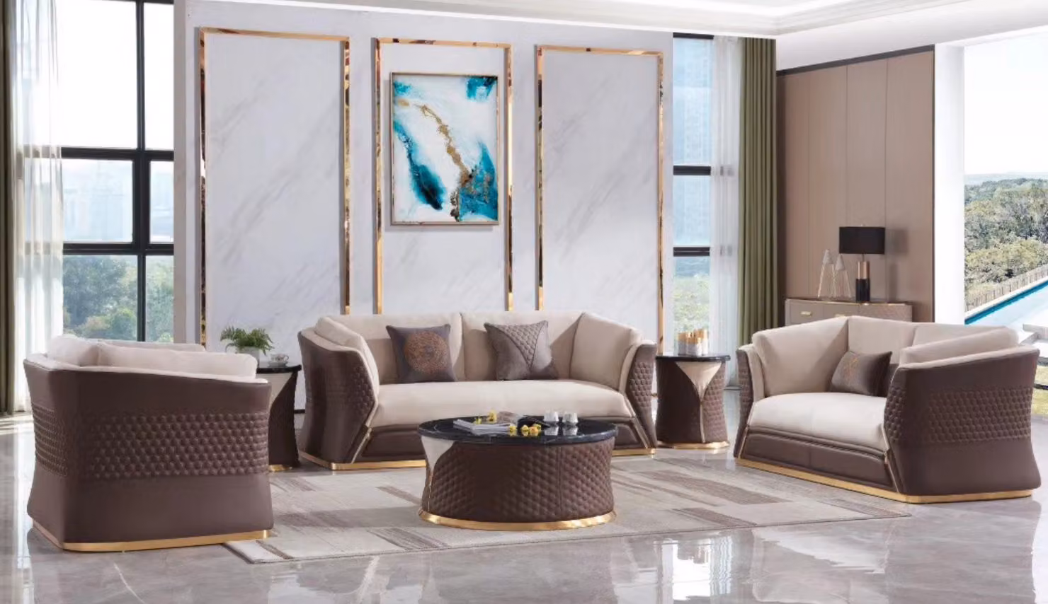 Sofagarnitur 3+2+1 Sitzer Ledersofa Couch Wohnlandschaft Garnitur Design Modern
