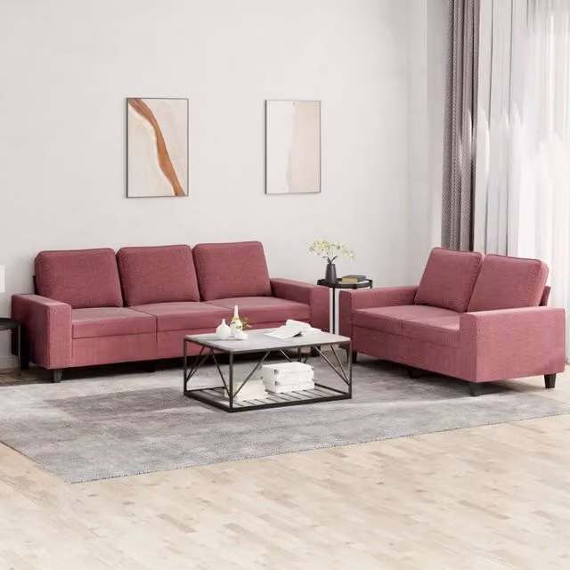 Set di Divani 2 pz Rosso Vino in Tessuto 3201904
