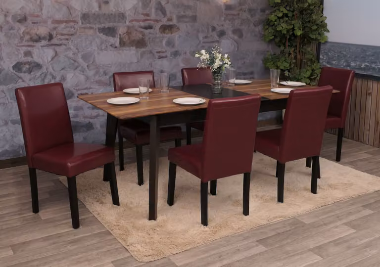 set di 6 sedie per sala da pranzo Sedia da cucina Littau ~ Similcuoio, rosso, gambe scure