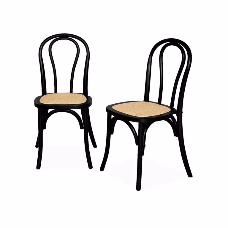 Set di 2 sedie vintage impilabili Sweeek in legno e rattan nero