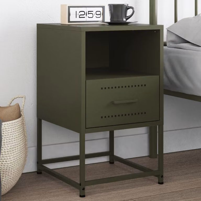 Comodino da parete vidaXL in metallo verde oliva opaco L: 36 cm, P: 39 cm, H: 60,5 cm