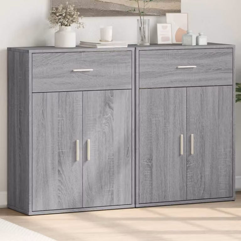 Set di 2 credenze moderne vidaXL in legno MDF grigio, L: 60 cm, P: 30 cm, H: 84 cm
