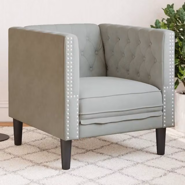 Poltrona Chesterfield vidaXL in Velluto Grigio con Struttura in Legno Solido