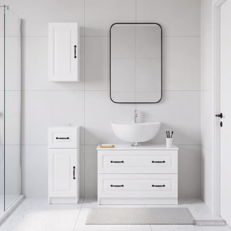 Set di armadietti da bagno vidaXL UTRECHT in 3 pezzi, Bianco Lucido, con mobile lavabo e pensili a muro