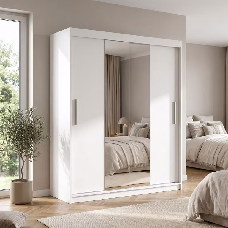Armadio a porte scorrevoli Masseno VIVA 200/215,5/59 cm, a 2 ante con specchio, bianco