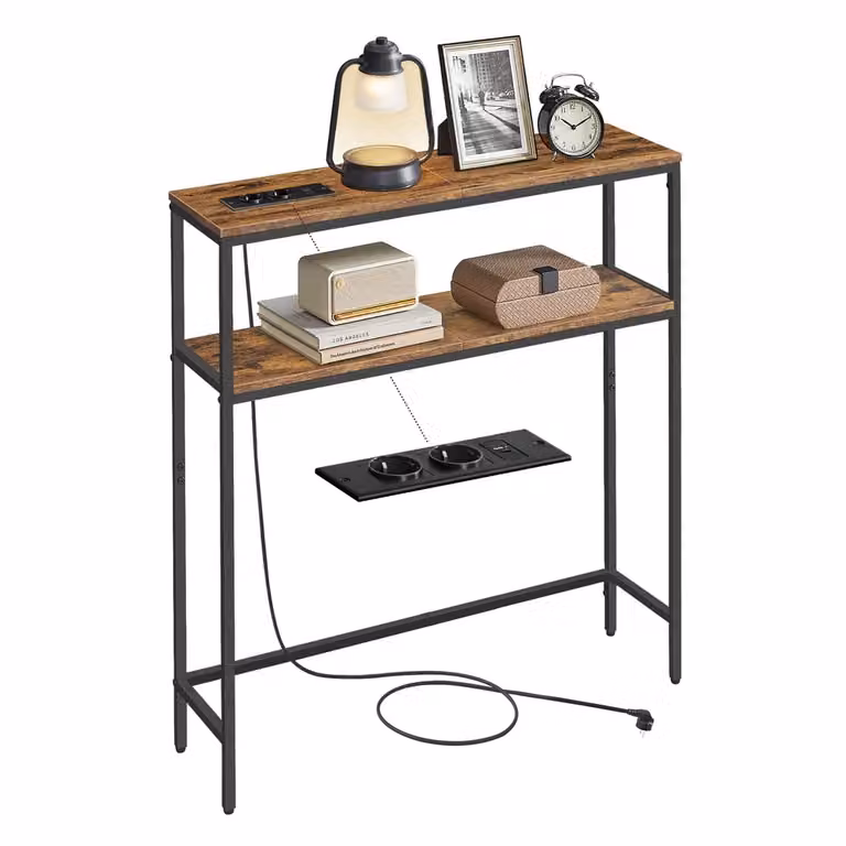 Consolle da Ingresso Moderna con 2 Ripiani, Marrone Vintage+Nero Inchiostro / 20 x 80 x 80 cm