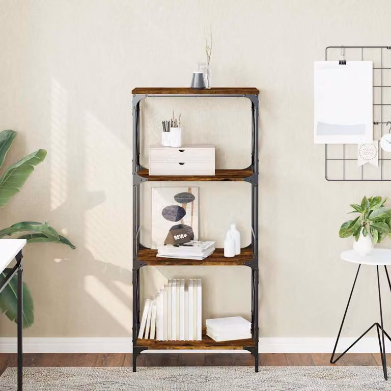 Libreria a 4 Ripiani vidaXL in Stile Industrial, Rovere Fumo e Metallo, L: 59 cm, P: 35 cm, H: 132 cm