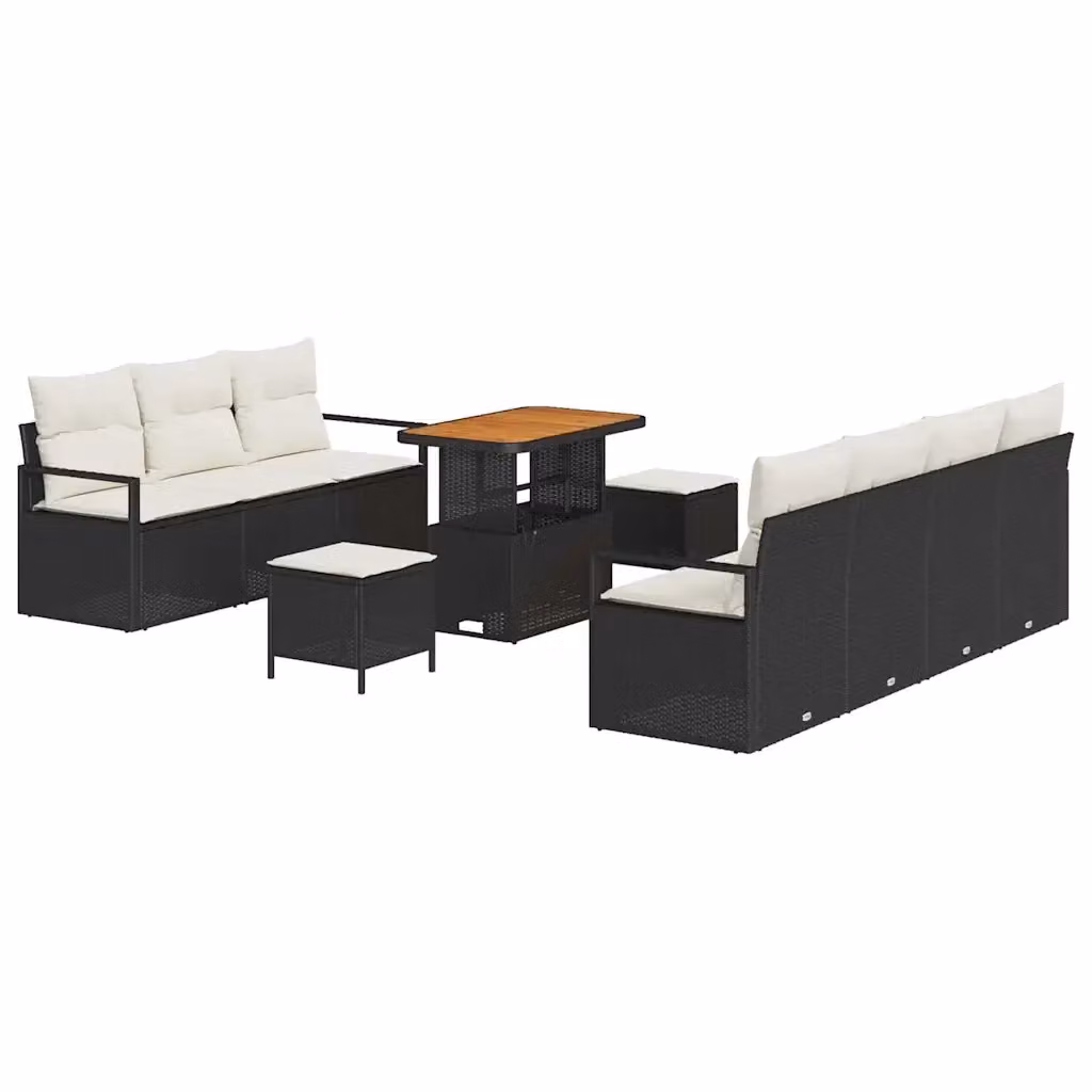 Set Divano da Giardino vidaXL 10 Pezzi in Polyrattan Nero con Cuscini e Tavolino – 2