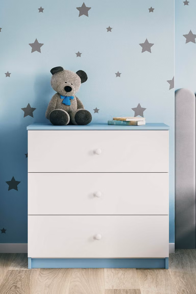 Cassettiera per bambini senza motivo nel colore blu Babydreams