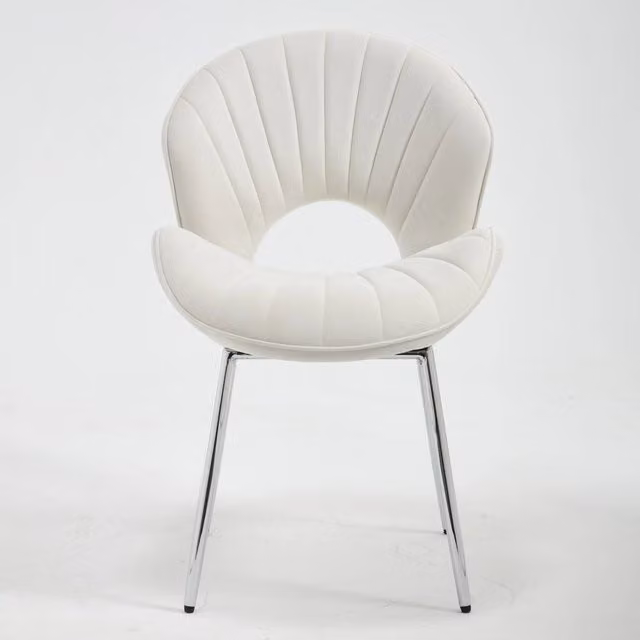 Sedia da pranzo moderna OKWISH in velluto beige o bianco con struttura in metallo e piedini antiscivolo