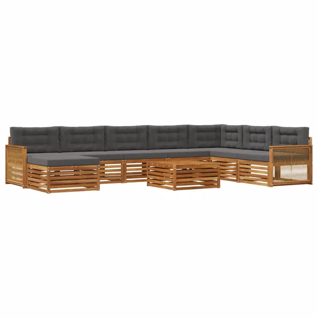 Set di divani da esterno a L con tavolino e pouf vidaXL in legno di acacia, colore antracite e marrone naturale – 2