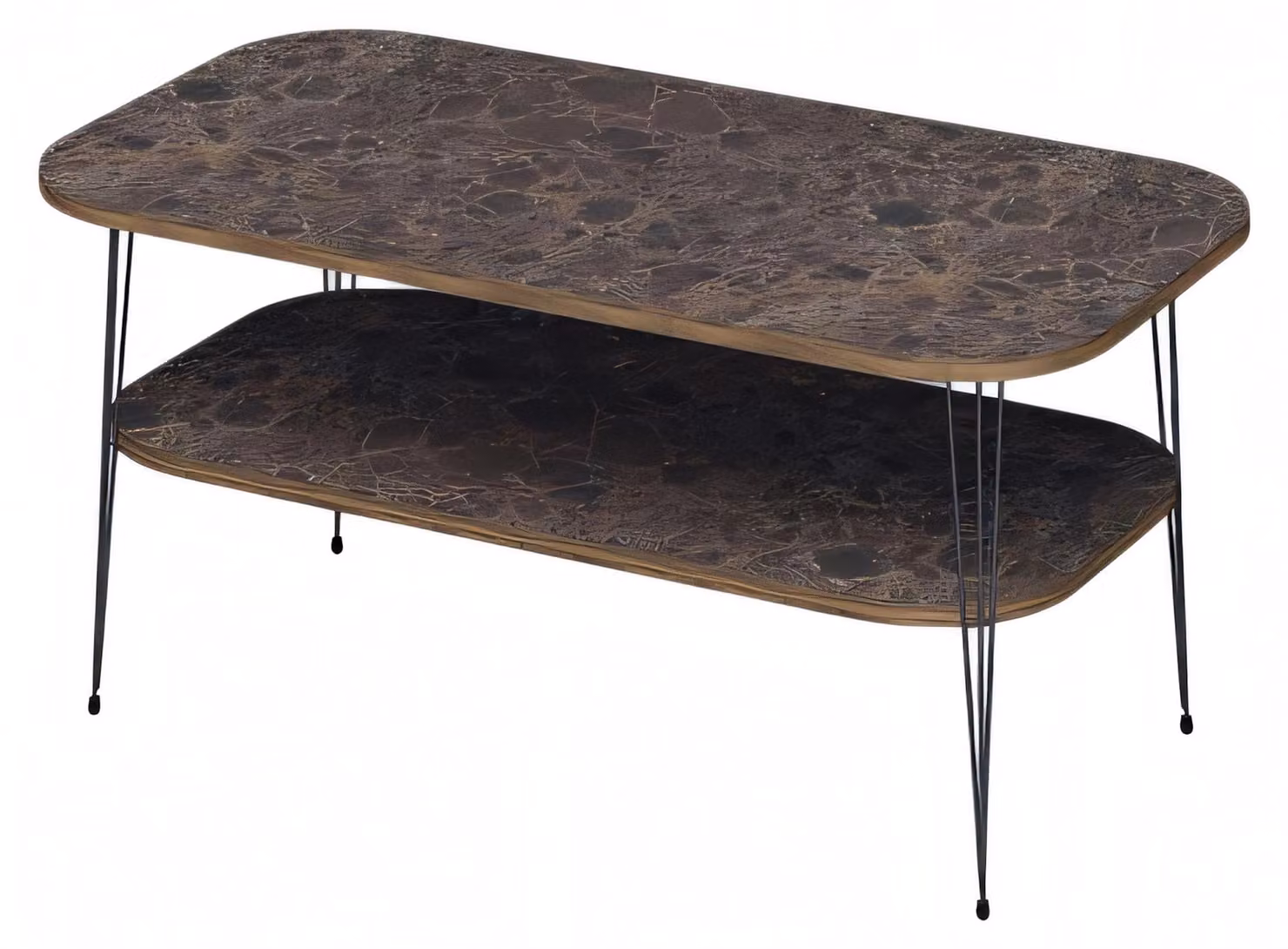 Moderner brauner Couchtisch aus Holz mit Edelstahlakzenten
