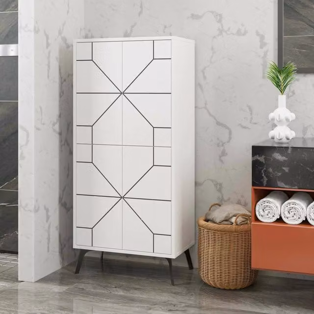 Armadio Multiuso Grande DMORA con Appendiabiti e Ripiani, Bianco Opaco, L: 63 cm, H: 136 cm