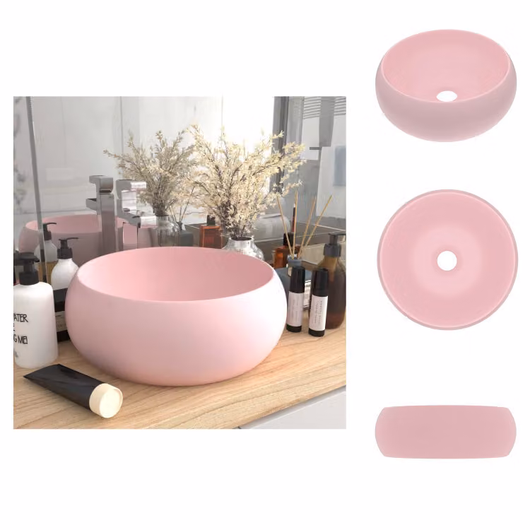 vidaXL Lussuoso lavabo rotondo rosa opaco 40x15 cm in Vetroceramica - Lavabo da bagno