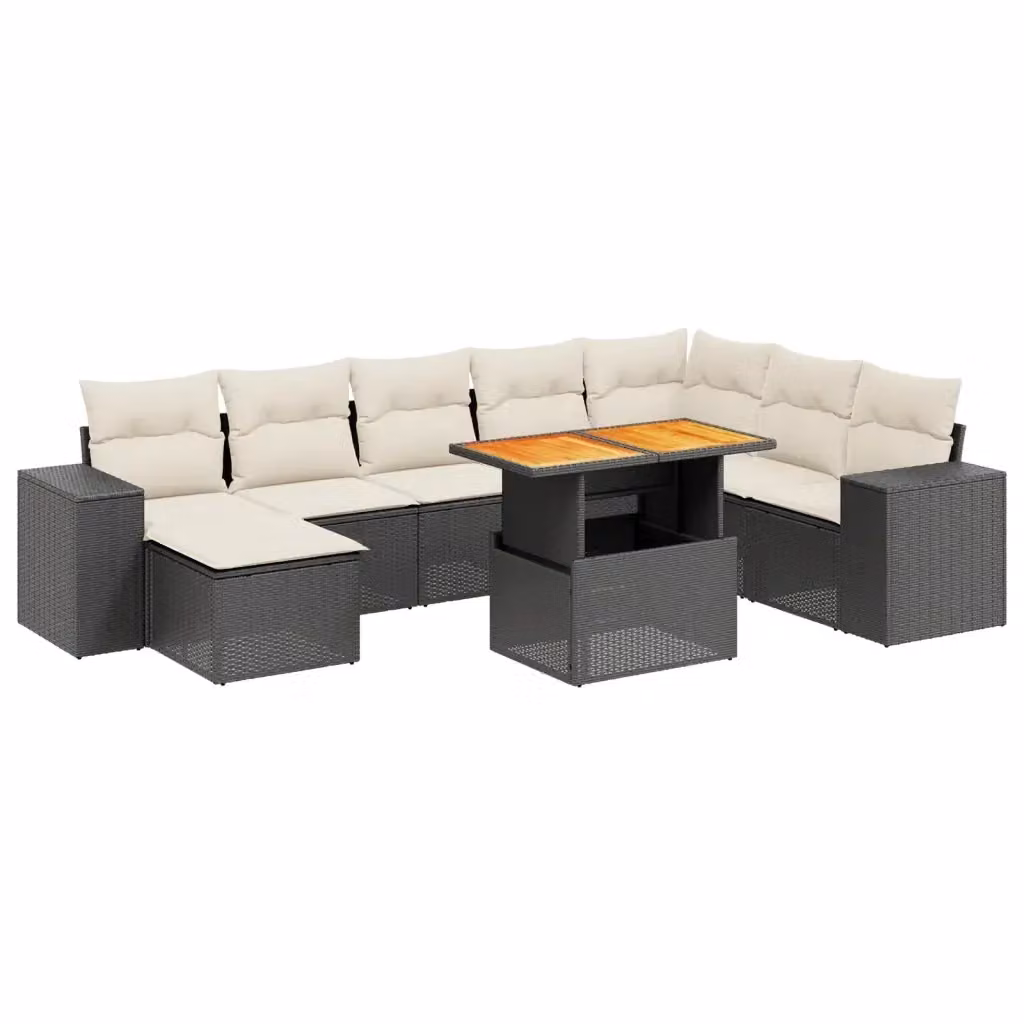Set di divani da giardino vidaXL 9 pezzi in polyrattan nero con cuscini e tavolino da esterno a forma di L – 2