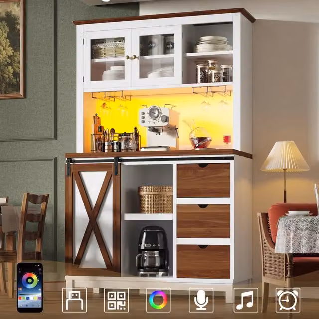 Credenza con LED e Cassetti ¨C MINIMAL ¨C Bianco, Ante Scorrevoli