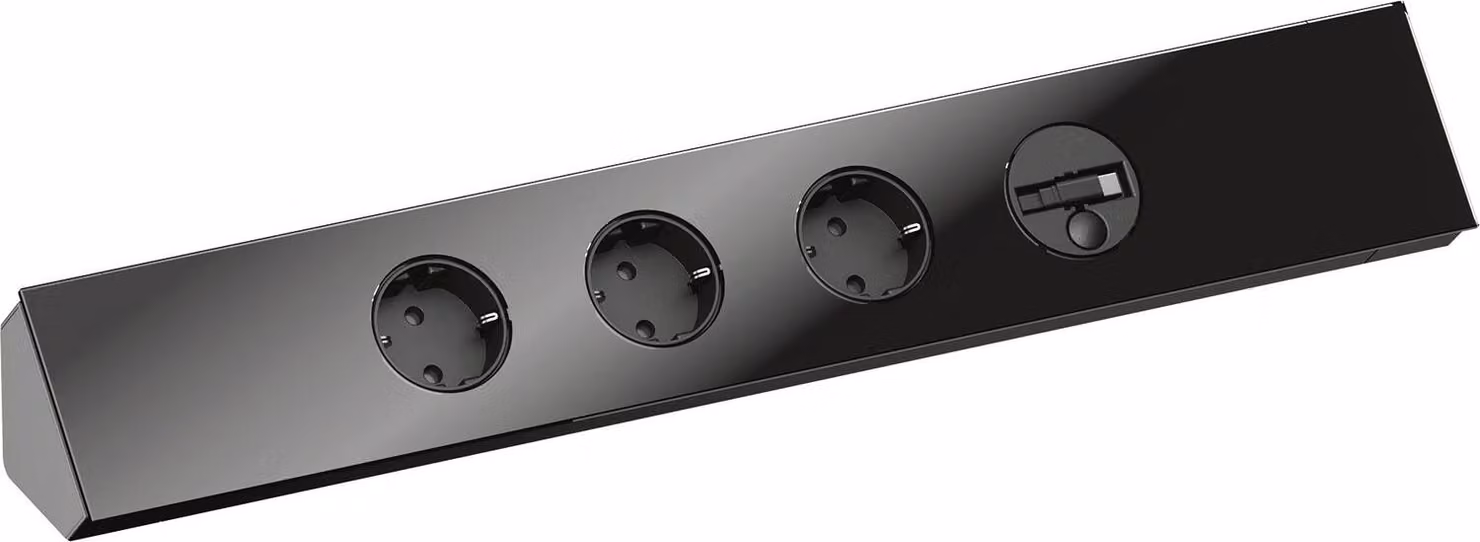 Elemento di presa Wipo Power Eck-G Slim Black 3x Schuko con protezione bambini + caricatore USB-C estraibile, frontale in vetro, 230 V, 3500 W